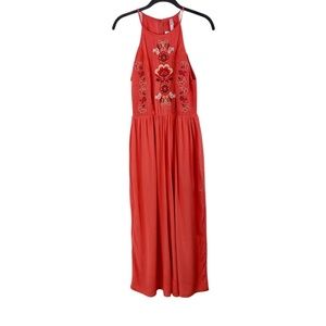 Xhileration Coral Embroidered Cotton Blend Racerback Wide Leg Jumper